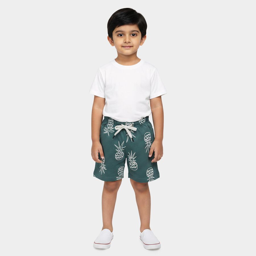 Boys Olive Green Regular Fit Printed Elastic Waist Bermuda Shorts, ओलिव, large