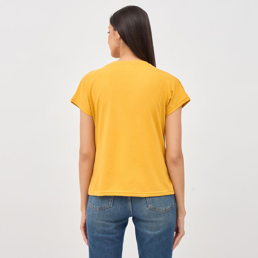 Women's Mustard Yellow Round Neck Printed T-Shirt, Mustard, large image number null