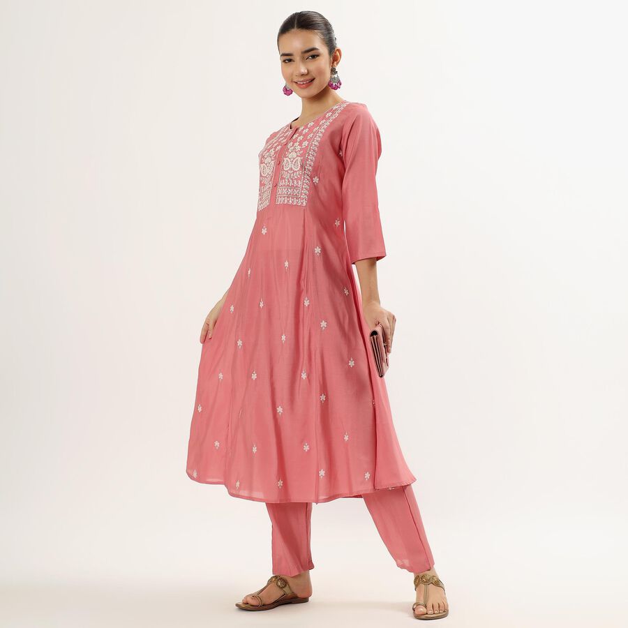 Women's Dusty Rose Pink Round Neck Bohemian Ethnic Set, गुलाबी, large image number null