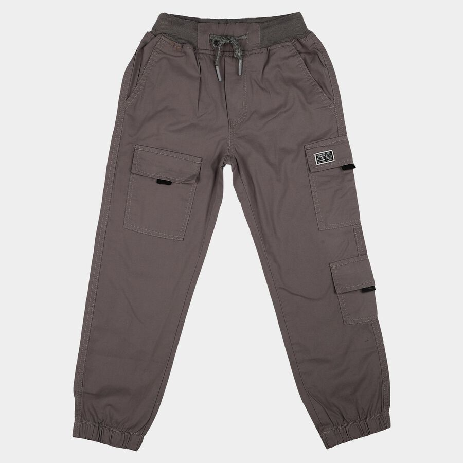 Boys Grey Regular Fit Cargo Trousers, हल्का ग्रे, large