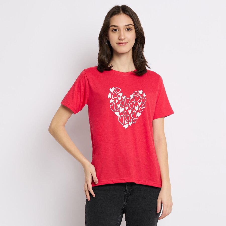 Ladies' Round Neck T-Shirt , मूँगा (कोरल), large image number null
