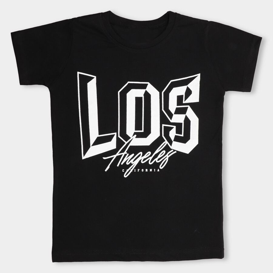 Boys' Half Sleeves T-Shirt , काला, large image number null
