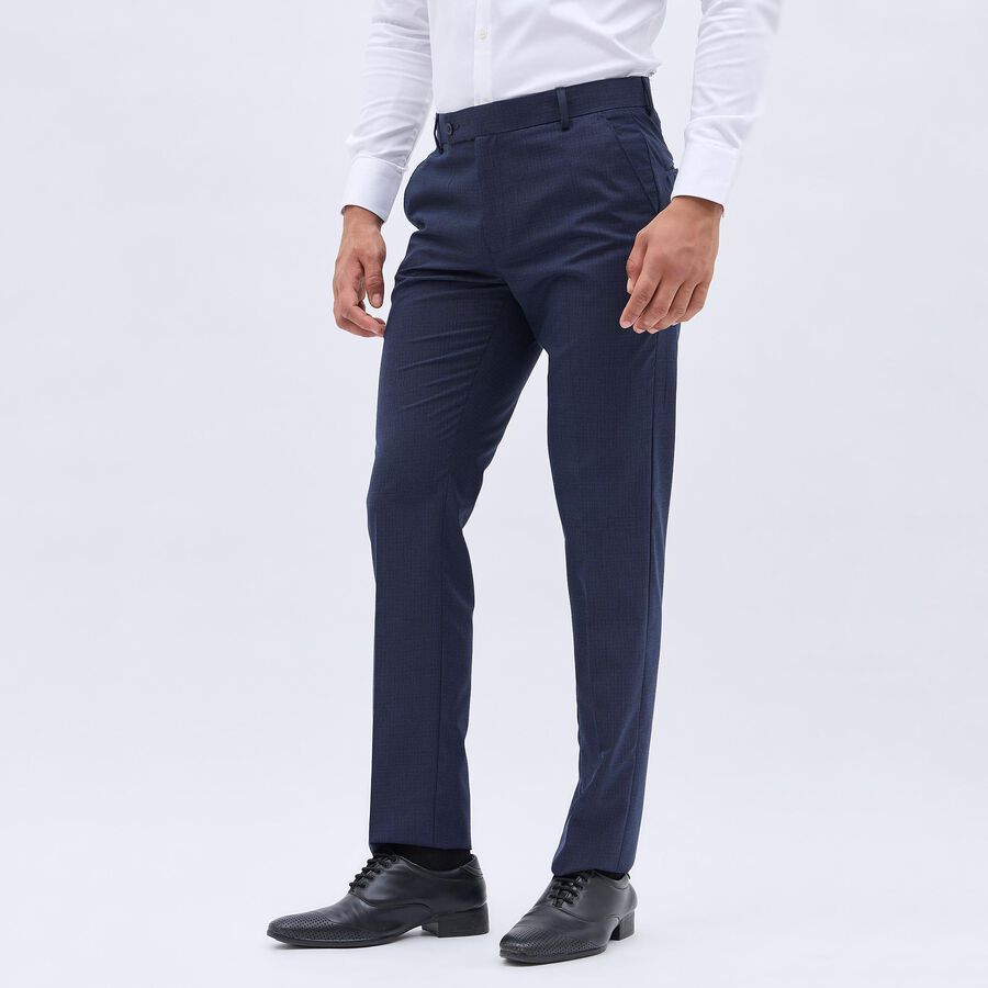 Men's Fixed Waist Slim Fit Formal Trousers, Navy Blue, large image number null