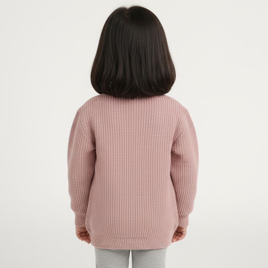 Girls' Light Pink Crew Neck Casual Pullover, Light Pink, large image number null