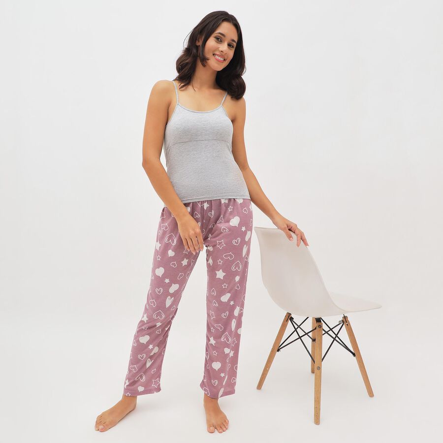 Women's Dusty Mauve Printed Full-Length Pyjama, Lilac, large image number null