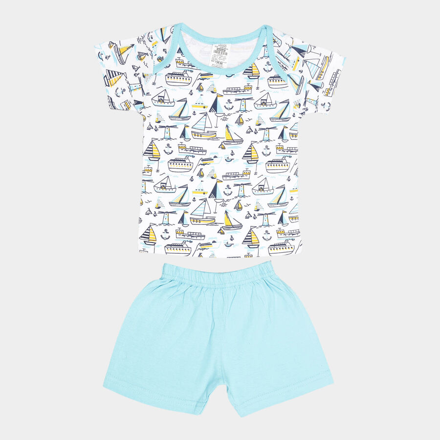 Infants Cotton Printed Baba Suit, White, large image number null