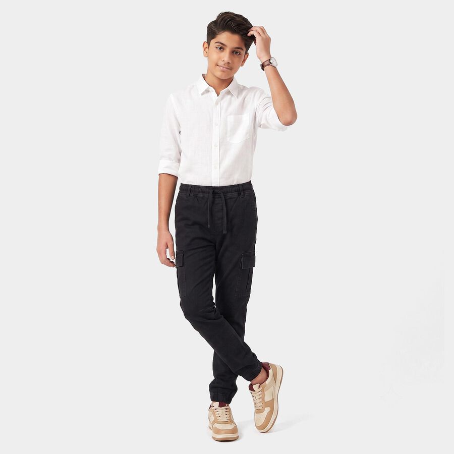 Boys Black Cargo Fit Utility Jeans, काला, large