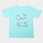 Girls' Aqua Cotton Blend Round Neck Regular T-Shirt, Aqua, small
