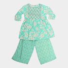 Girls Mint Green Round Neck Fusion Set Fusion Set, हल्का हरा, small