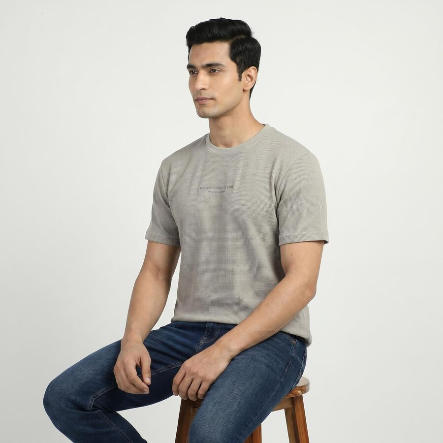 Men's Grey Round Neck Minimalist T-Shirt, हल्का ग्रे, large