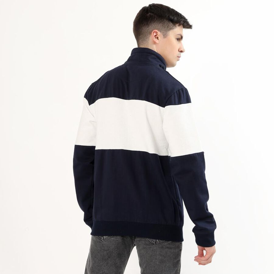 Men's Dark Navy Blue High Neck Casual Sweatshirt, नेवी ब्लू, large image number null