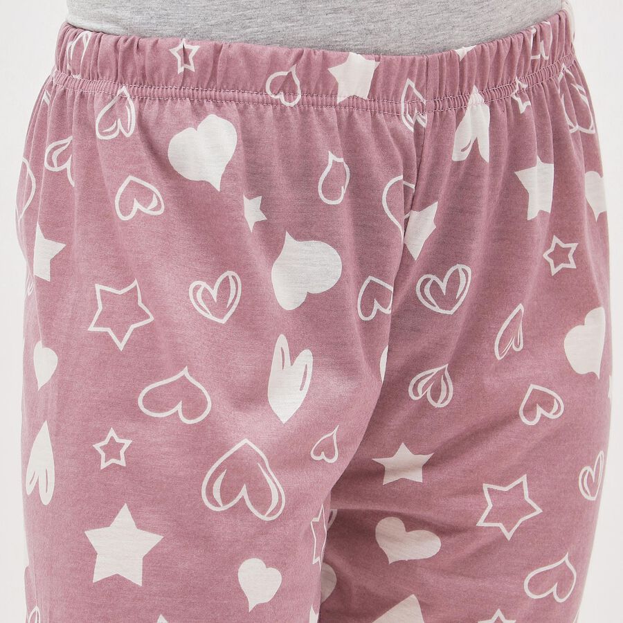 Women's Dusty Mauve Printed Full-Length Pyjama, Lilac, large image number null