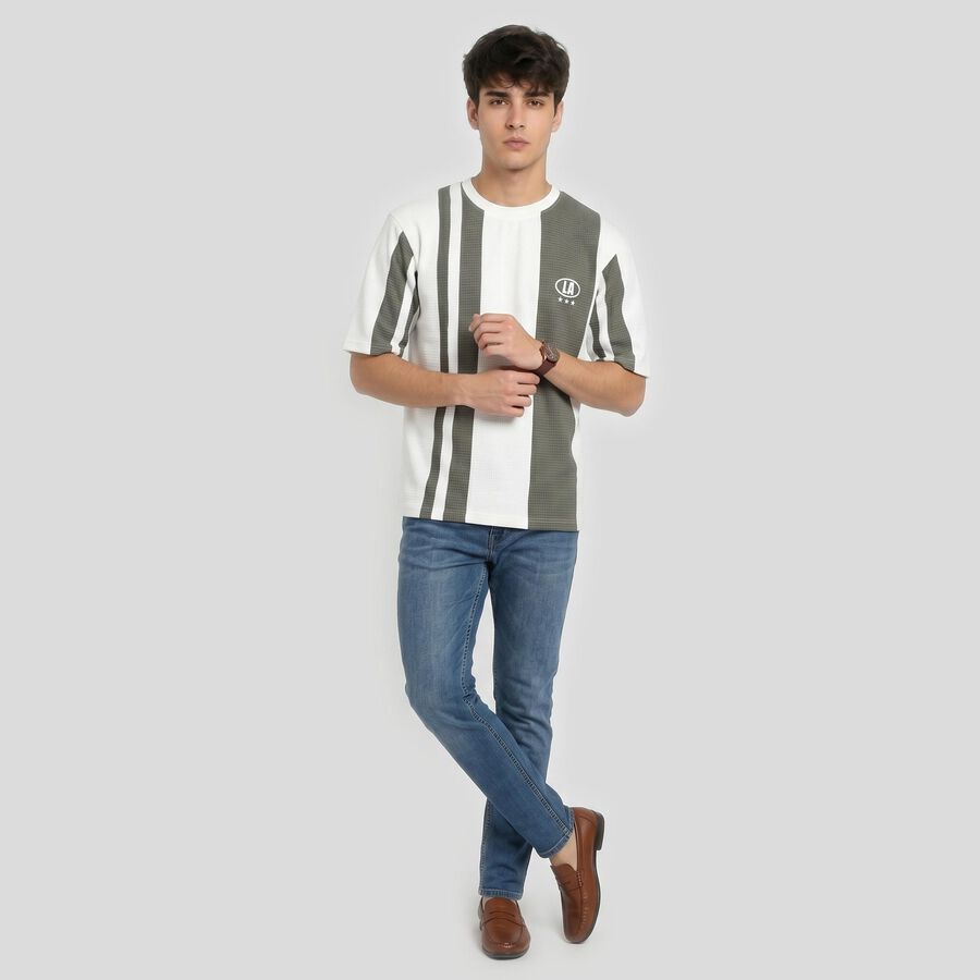 Men Green Round Neck Regular T-Shirt, हल्का हरा, large