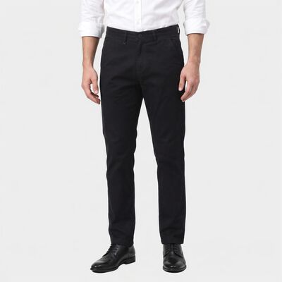 Men's Navy Blue Slim Fit Flat-Front Chino Trousers