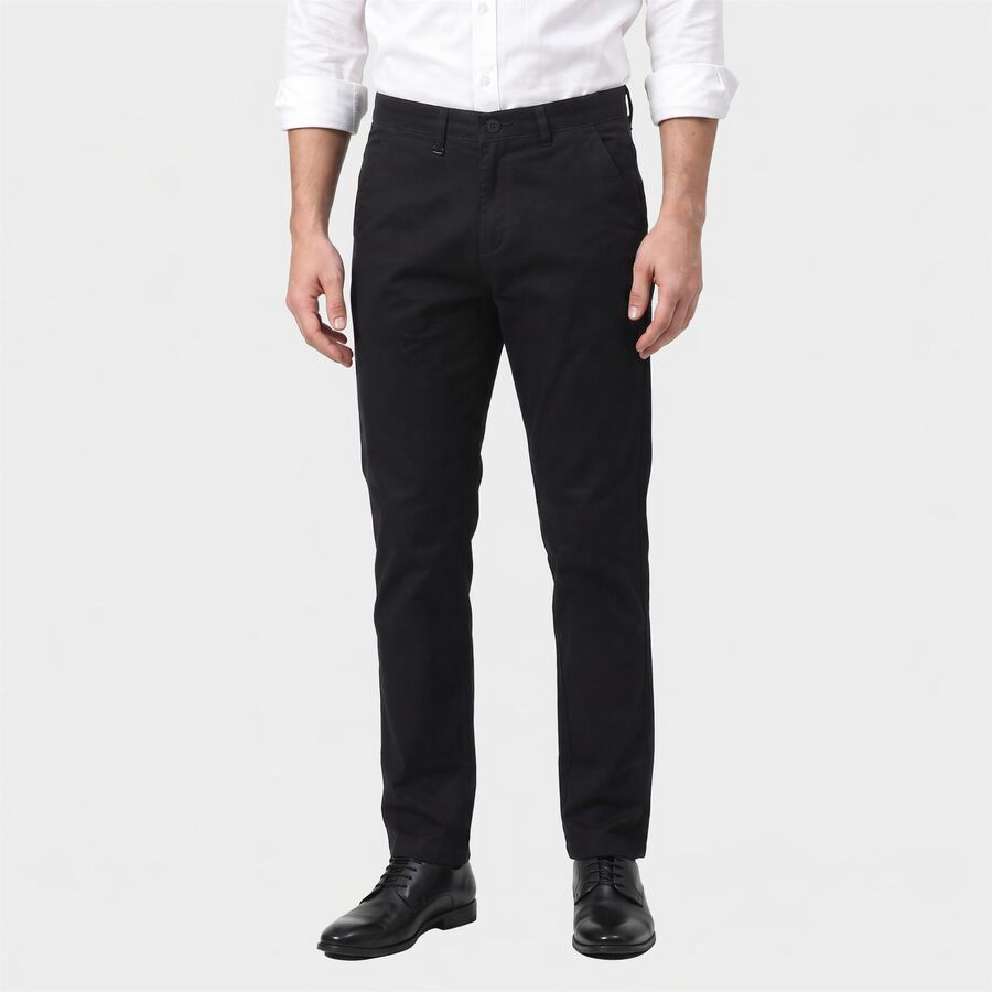 Men's Navy Blue Slim Fit Flat-Front Chino Trousers, नेवी ब्लू, large