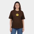 Women's Brown Cotton Round Neck Casual T-Shirt, Brown, small