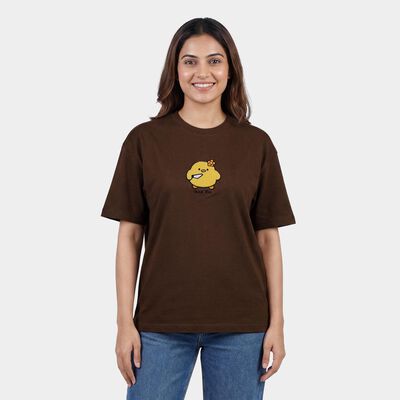 Women's Brown Cotton Round Neck Casual T-Shirt