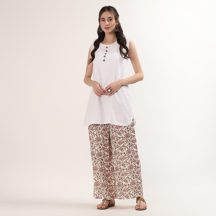Women's Off White Printed Regular-Fit Palazzos, ऑफ व्हाइट, large
