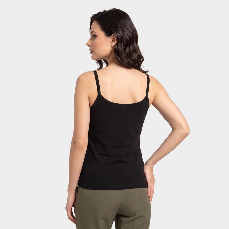 Women's Black Cotton Scoop Neck Camisole Slip, काला, large