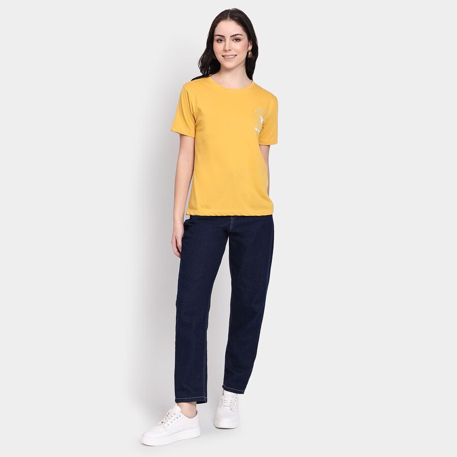 Ladies' Round Neck T-Shirt, मस्टर्ड, large