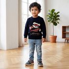 Boys' Navy Blue Crew Neck Graphic Pullover, Navy Blue, small