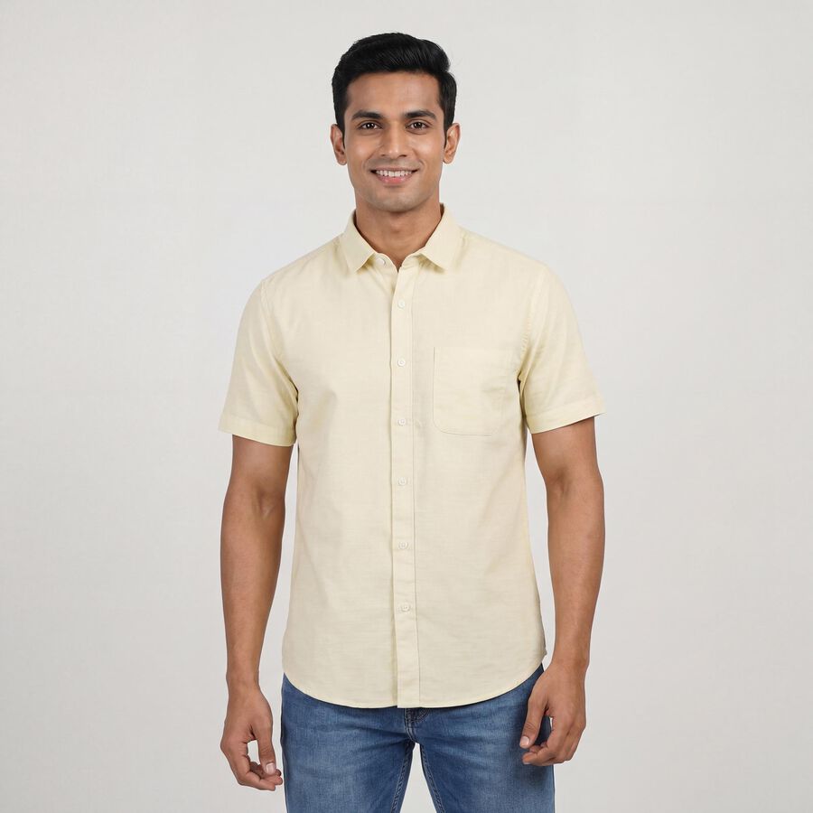 Men's Yellow Classic Casual Shirt, पीला, large