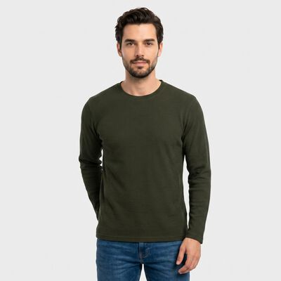 Men Olive Green Crew Neck Regular T-Shirt