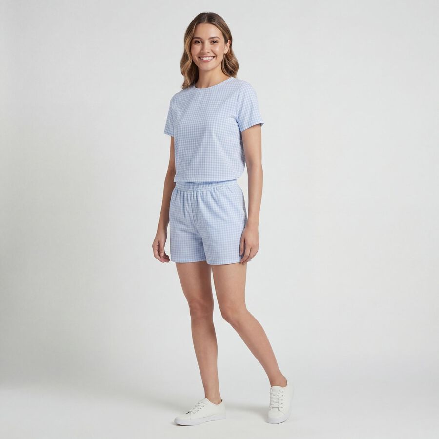 Women's Blue Cotton Regular Fit Shorts, Light Blue, large