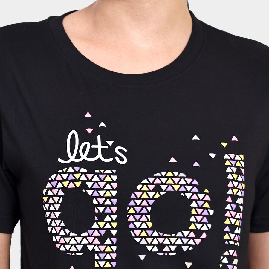 Ladies' 100% Cotton Round Neck T-Shirt , काला, large image number null