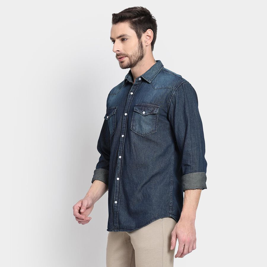 Men's 100% Cotton Casual Shirt, Dark Blue, large image number null