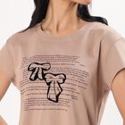 Women's Beige Cotton Round Neck Graphic T-Shirt, Beige, small