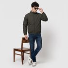 Men's Olive Green Stand Collar Bomber Jacket, Olive, small