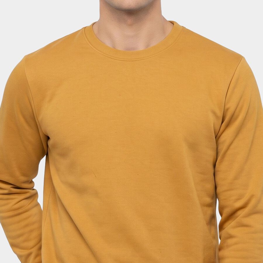 Men's Mustard Crew Neck Pullover Sweatshirt, Mustard, large
