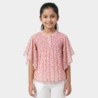 Girls Pink Smocked Neckline Casual T-Shirt, Pink, small