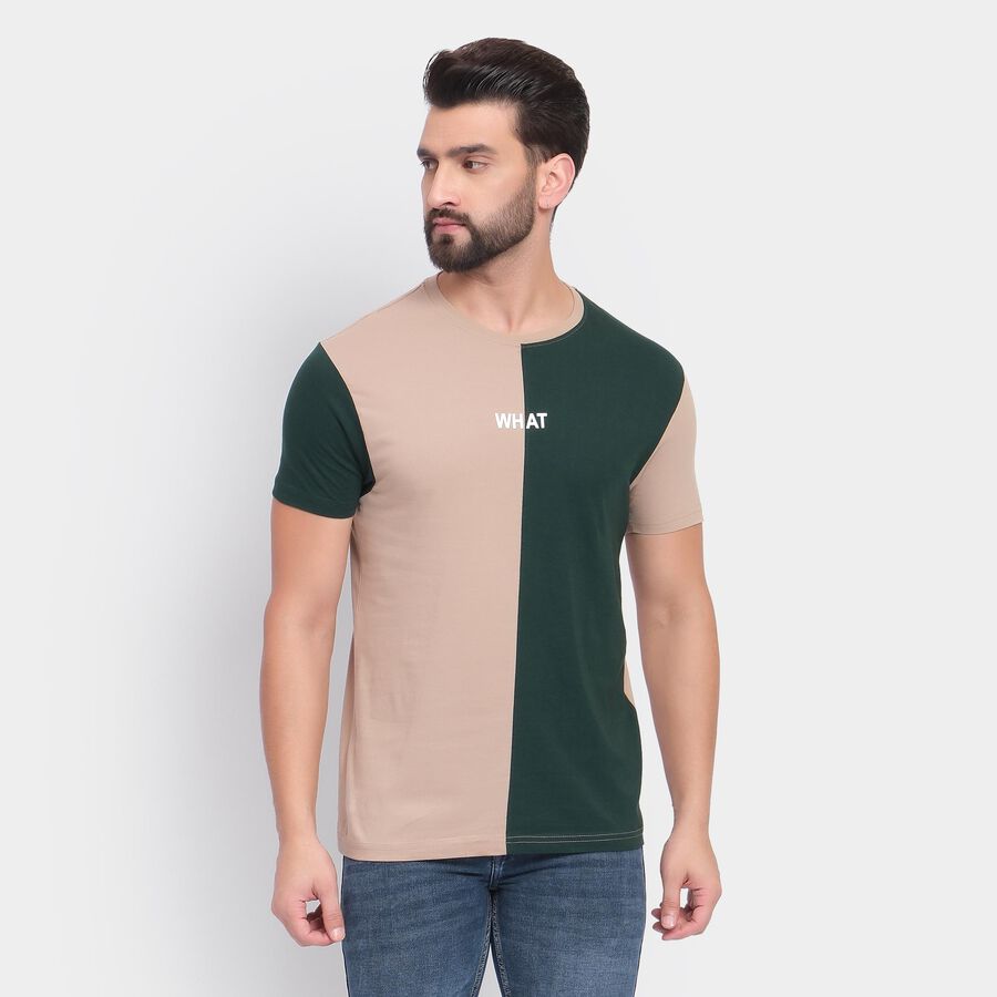 Men's 100% Cotton Round Neck Half Sleeves T-Shirt , Beige, large