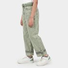 Girls' Green Wide Leg Washed Jeans, हल्का हरा, small