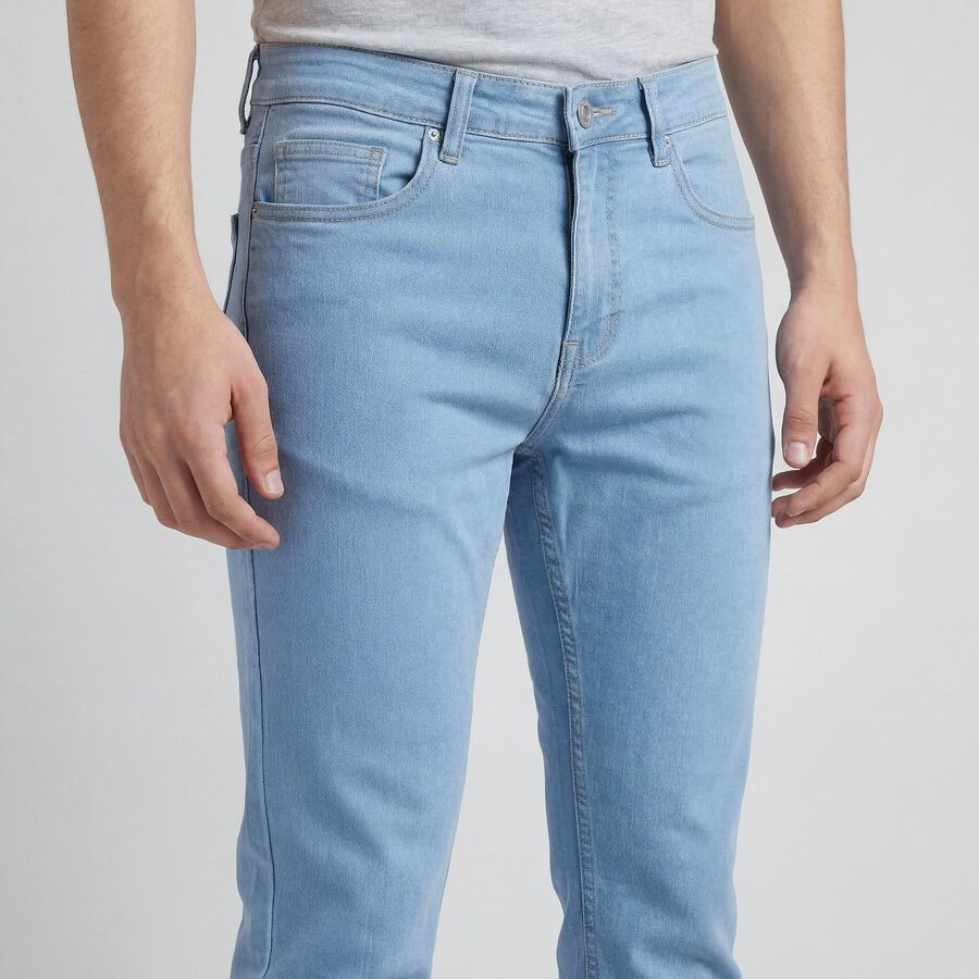 Men's Blue Slim Fit Washed Jeans, हल्का नीला, large