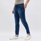 Men's Stonewashed Blue Slim Fit Whiskered Jeans, Dark Blue, small image number null