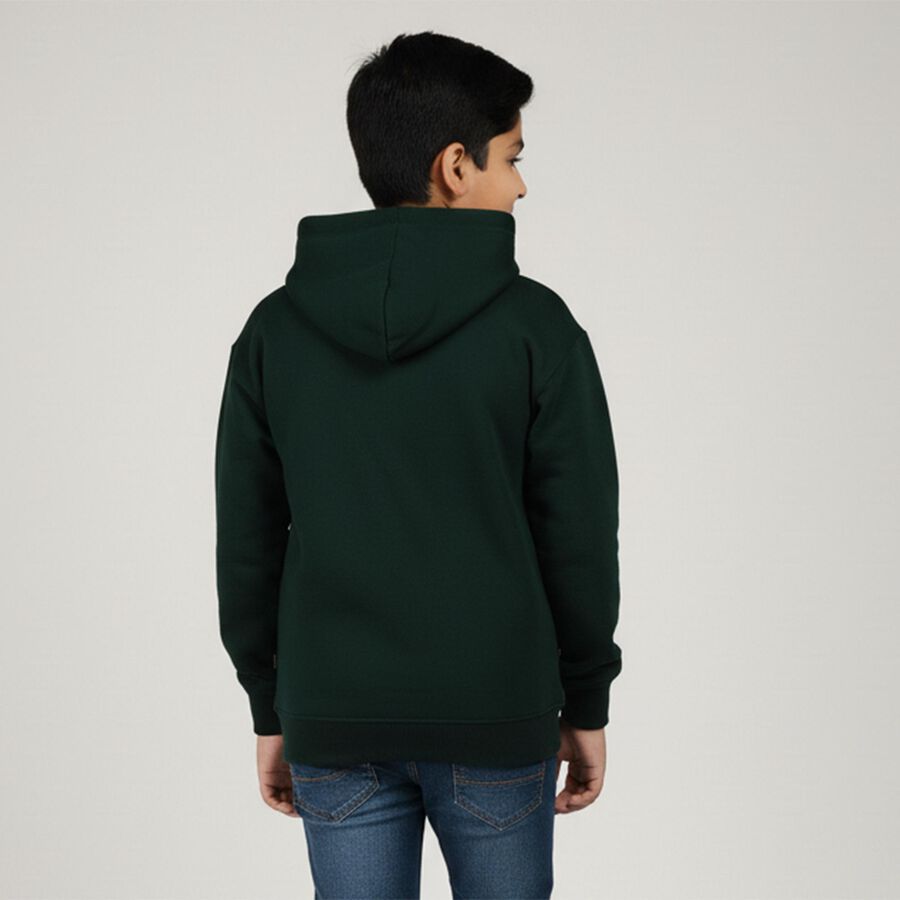 Boys' Dark Olive Green Hooded Neck Casual Sweatshirt, Olive, large image number null