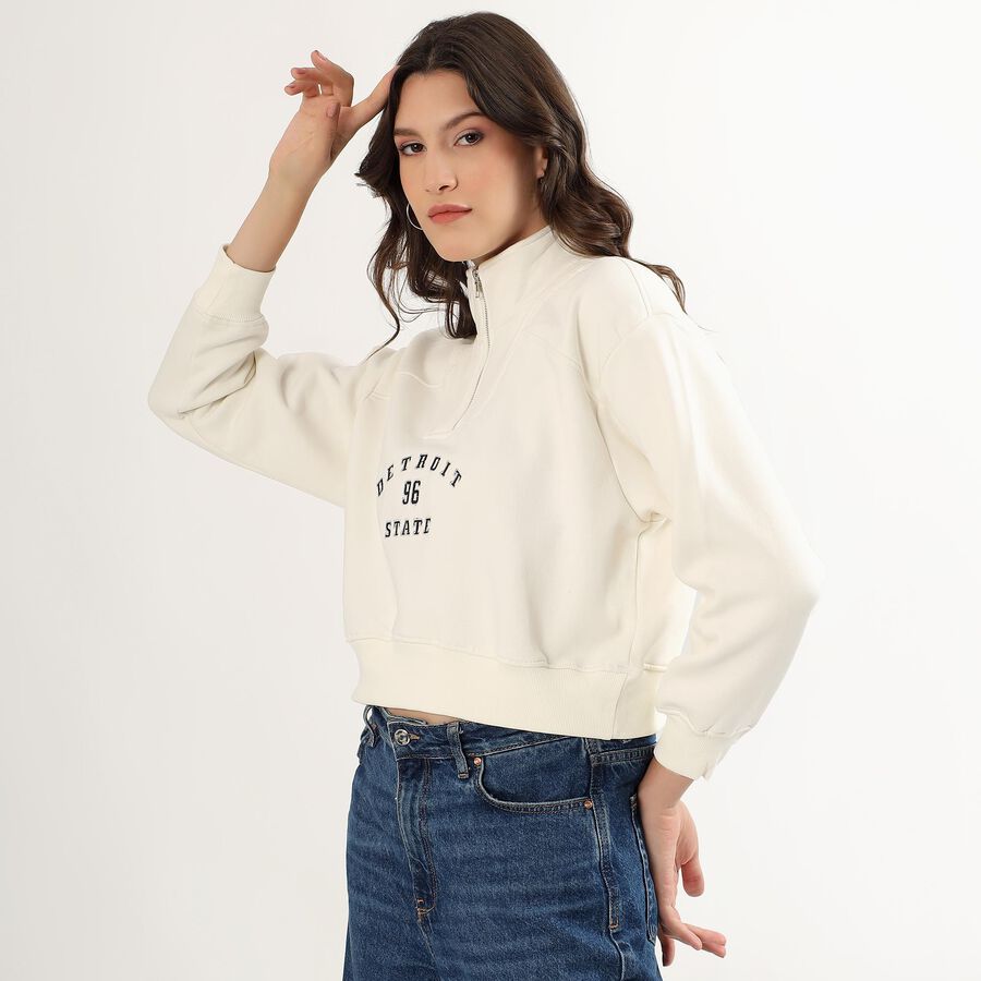Women's Off-White Half Zip Casual Sweatshirt, Off White, large image number null