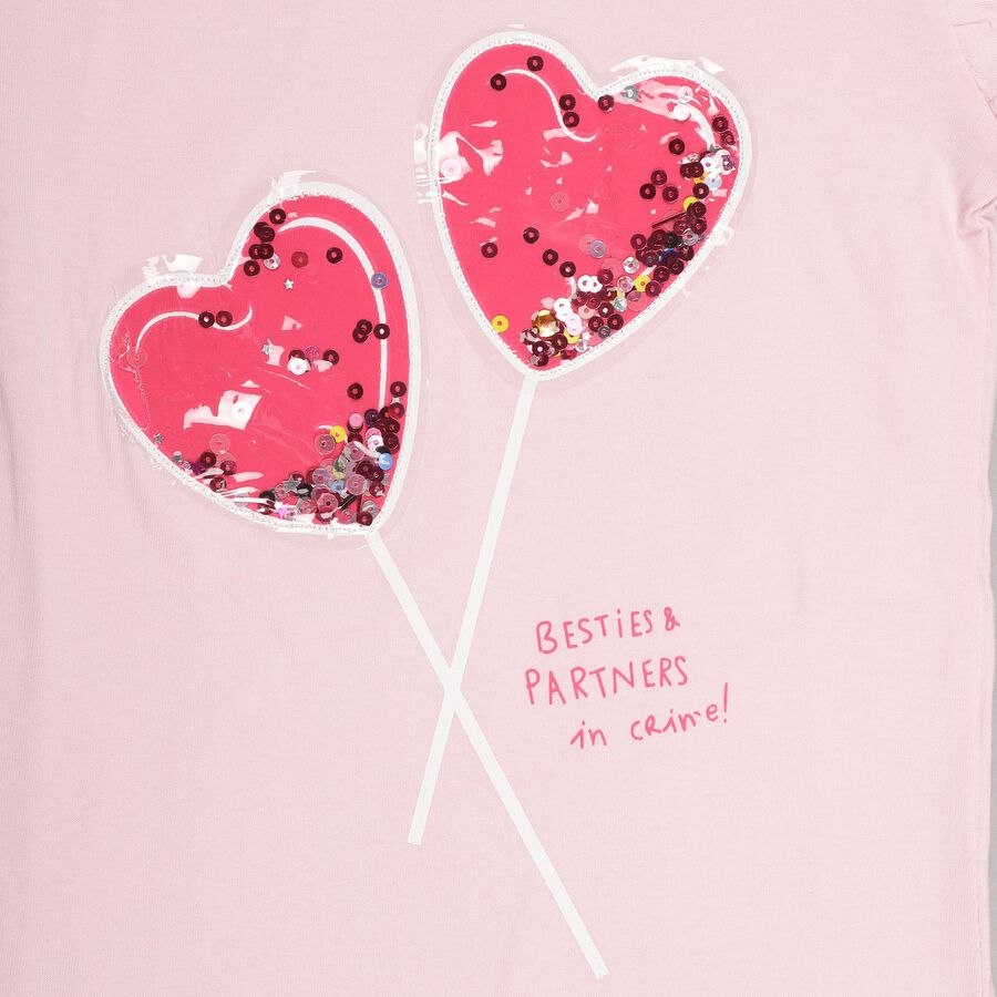Girls' Light Pink Cotton Round Neck Casual T-Shirt, Light Pink, large image number null