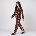 Women's Wine Straight Fit Teddy Printed Pyjama Set , वाइन, small
