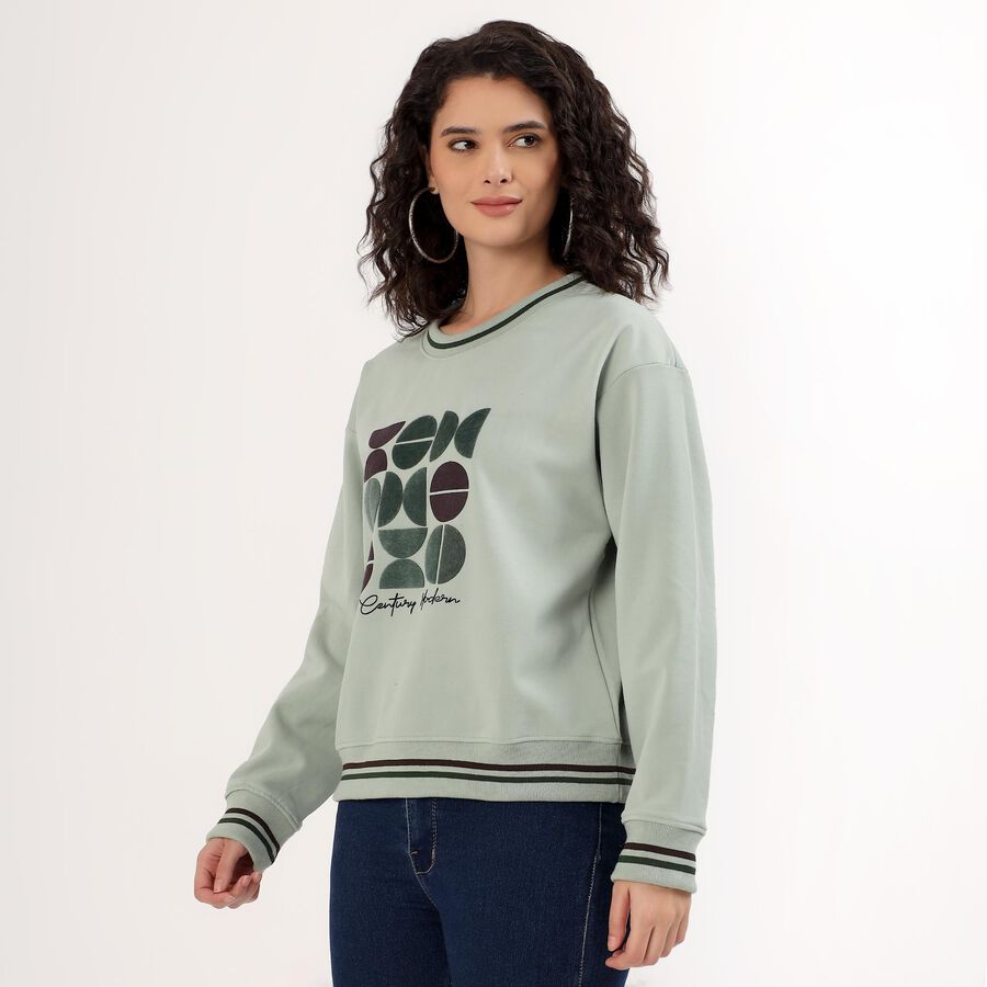 Women's Light Sage Green Crew Neck Casual Sweatshirt, Light Green, large image number null