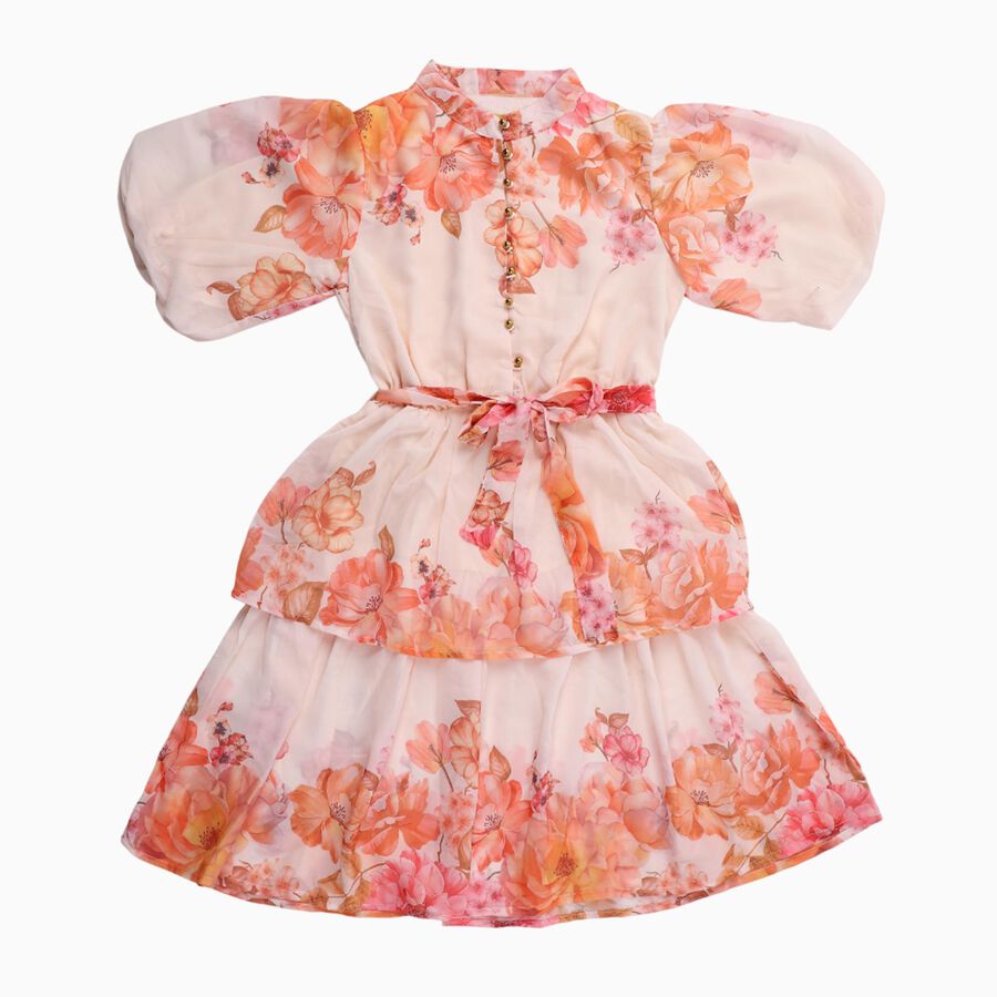 Girls' Bright Pink Sleeveless A-Line Dress, गहरा पीला, large