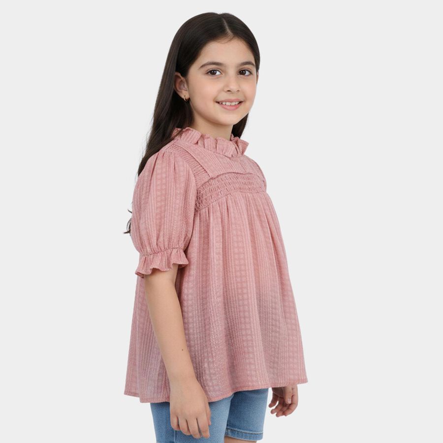 Girls Pink High Neck Romantic Top, गुलाबी, large