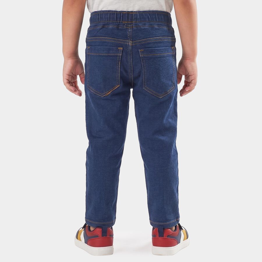 Boys' Navy Blue Slim Fit Drawstring Jeans, गहरा नीला, large