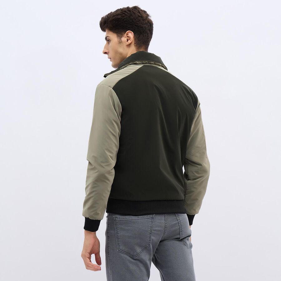 Men's Dark Olive Green Zip Bomber Jacket, हल्का हरा, large image number null