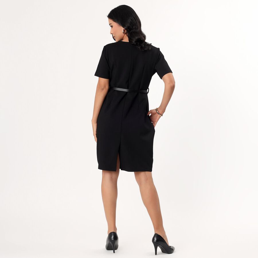 Women's Black V-Neck A-Line Dress, Black, large