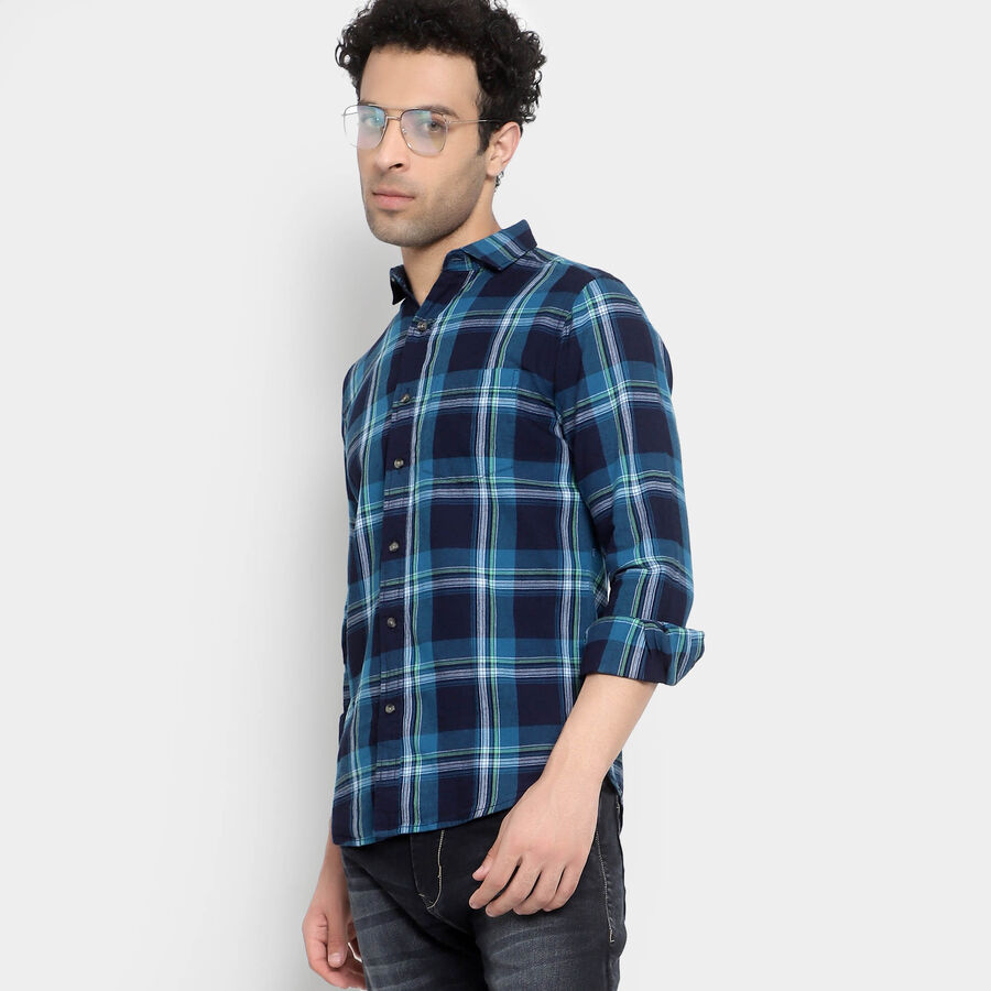 Cotton Checks Casual Shirt, Teal Blue, large image number null