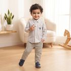 Infants' Grey 100% Cotton Collar Neck Striped Baba Suit, Light Grey, small